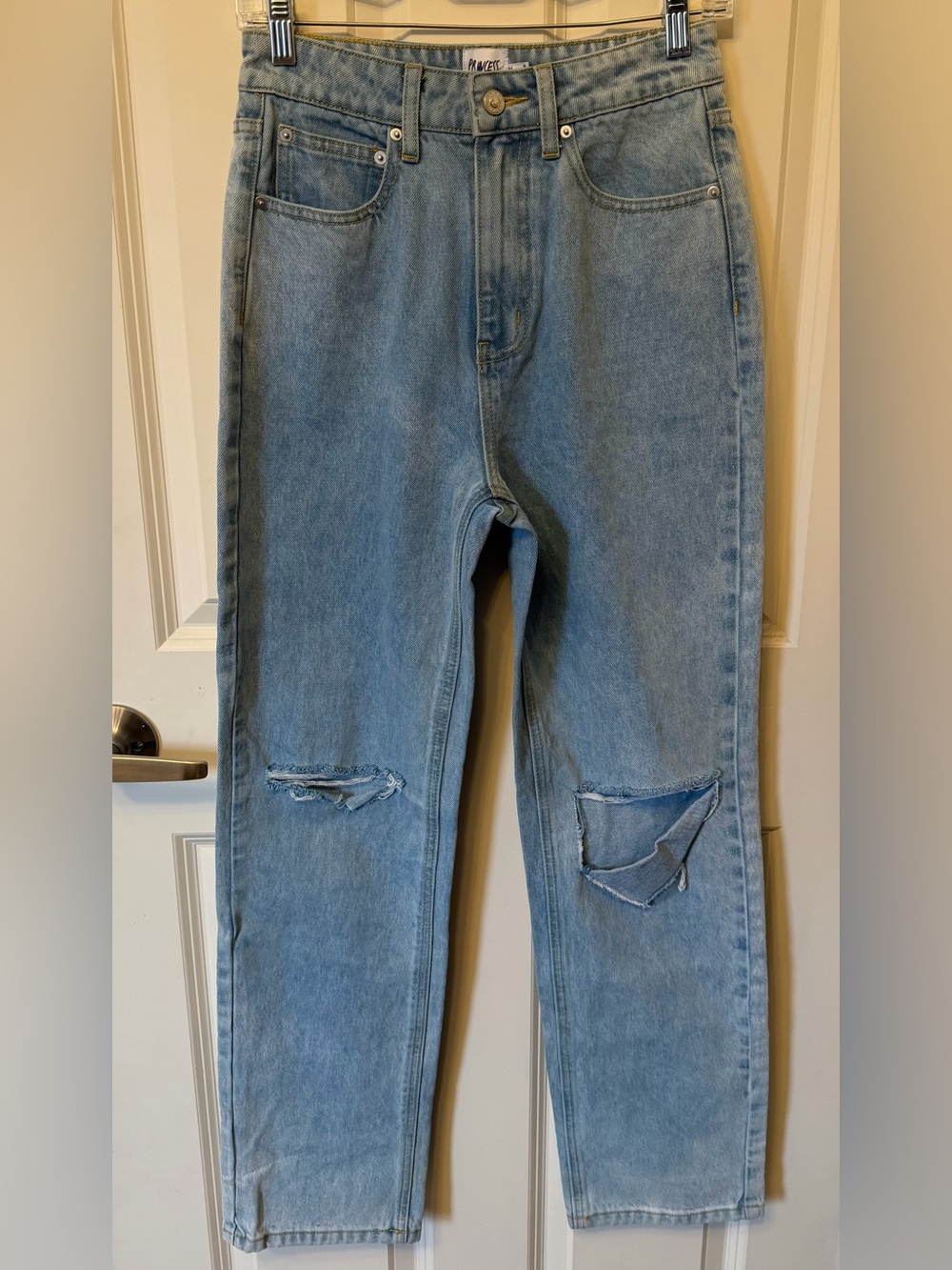 Princess Polly High Rise Straight Leg 100% Cotton Distressed Jeans, Size 4